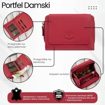 Portfel damski skórzany czerwony duży z RFID Paolo Peruzzi