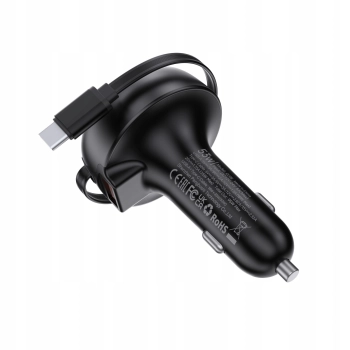 PALPRO SZYBKA ŁADOWARKA SAMOCHODOWA 2X USB-A USB-C KABEL ZWIJANY 53W