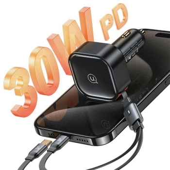 USAMS Ład. sam. ze zwijanym kablem2xUSB-C C41 PD 30W Fast Charge czarny/black CC220CC01 (US-CC220)