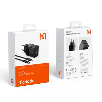 MCDODO SZYBKA ŁADOWARKA SIECIOWA DO IPHONE TYP C 2X USB USB-C PD 20W KABEL