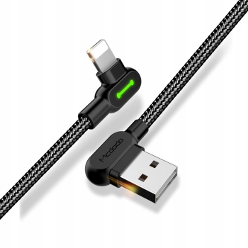 MCDODO KABEL KĄTOWY 90° LIGHTNING DWUSTRONNY DO IPHONE 11 12 13 14 LED 3M