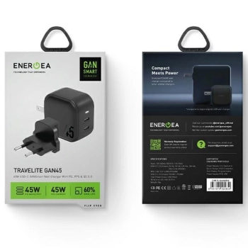 ENERGEA ład. siec. 2xUSB-C PD-PPS 45W2C czarny/black US+EU Travelite GAN45