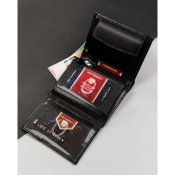 Czarny portfel Peterson ze skóry naturalnej antykradzieżowy RFID ochrona