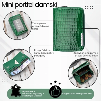 Portfel damski skórzany mini lakierowany croco do noszenia