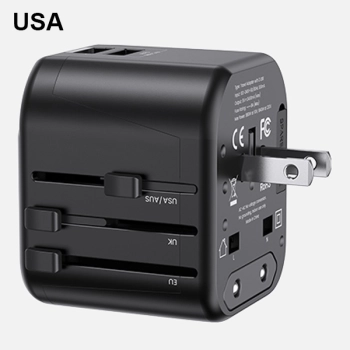 USAMS Adapter siec. 2xUSB T55 12W4w1 US/AU/EU/UK czarny/black CC173TC01 (US-CC173) Univesal Travel Charger