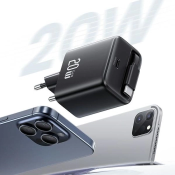 USAMS Ład. siec. 1xUSB-C ze zwijanymkablem USB-C Retractable PD+QC 20W Gan Fast Charging biały/white YC Series CC233TC02 (US-CC233)