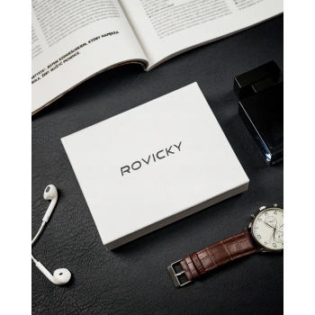 Zgrabny portfel męski ze skóry naturalnej, czarny, ochrona RFID - Rovicky