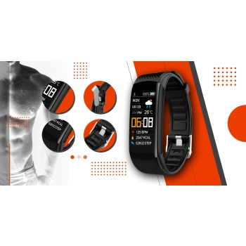 Smartwatch GIEWONT czarno pomarańczowy elegancki do noszenia