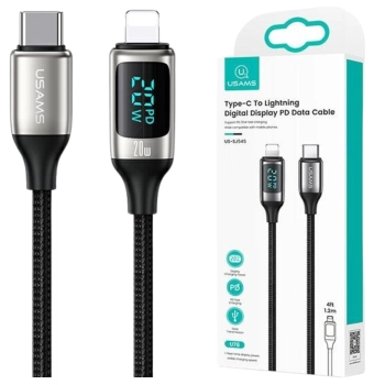 USAMS Kabel pleciony U78 USB-C naLightning LED 1.2m 20W PD Fast Charge biały/white SJ545USB02 (US-SJ545)