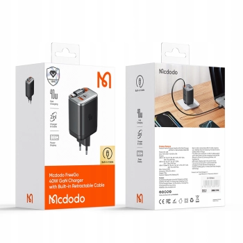MCDODO SZYBKA ŁADOWARKA SIECIOWA ZASILACZ 3X USB-C PD USB GAN 40W KABEL 1M