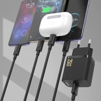 Ładowarka sieciowa Dudao A27STEU 25W GaN USB-A z kablem USB-A - USB-C - czarna