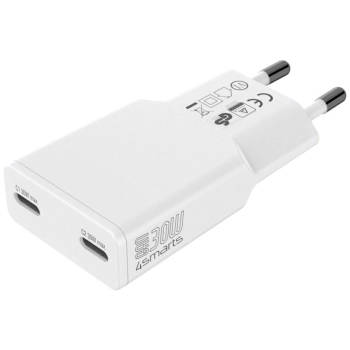 Ładowarka sieciowa 4smarts FlatPlug Slim Dual 30W GaN 2xUSB-C biały