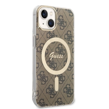 Zestaw Guess GUBPP14MH4EACSW Case+ Charger iPhone 14 Plus / 15 Plus 6.7 brązowy/brown hard case 4G Print MagSafe