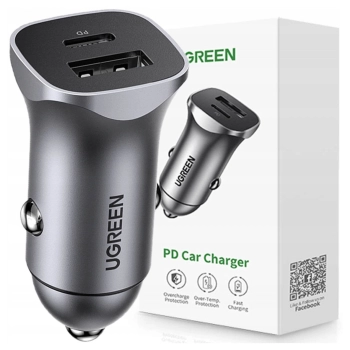 Ładowarka samochodowa Ugreen CD130 USB-A / USB-C 30W - szara