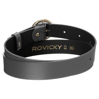 Połyskujący, skórzany pasek damski ze złotą, okrągłą klamrą - Rovicky