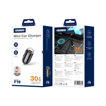 JELLICO ładowarka samochodowa F19 PD 30W 1xUSB-C + 1xUSB QC3.0 Czarny