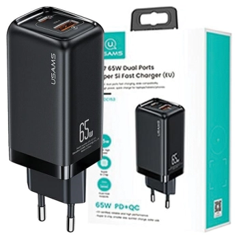 USAMS Ład. siec. 1xUSB-C+1xUSB T47 65W(only head) PD Fast Charging Super Si czarny/black CC153TC01  (US-CC153)