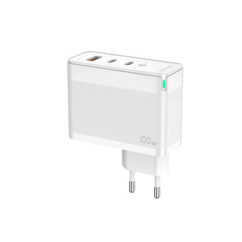 JELLICO ładowarka sieciowa C118 GaN PD 100W 2xUSB-C + 1xUSB QC3.0 + kabel USB-C - Lightning Biały