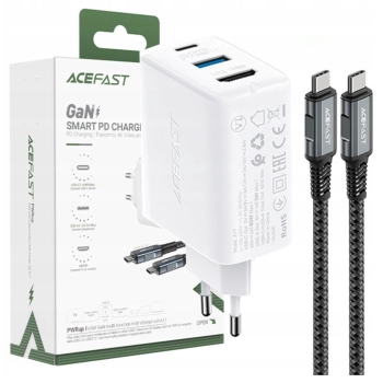 Acefast 2w1 ładowarka sieciowa GaN 65W USB Typ C / USB, adapter przejściówka HDMI 4K@60Hz (zestaw z kablem) biały (A17 white)