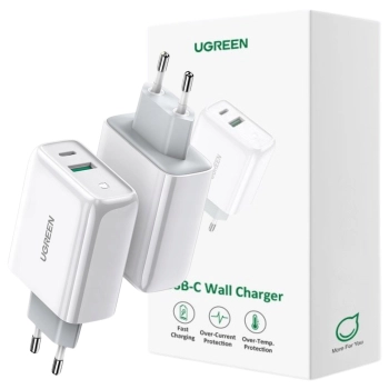 Ugreen szybka ładowarka sieciowa USB Typ C / USB 36 W Quick Charge 4.0 Power Delivery biały (60468 CD170)