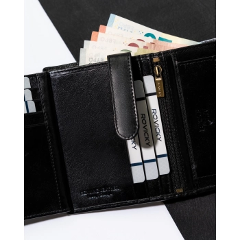 Portfel męski na zatrzask Rovicky ze skóry naturalnej ochrona RFID elegancki