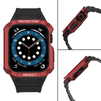Protect Strap Band opaska z etui do Apple Watch 9 / 8 / 7 / 6 / 5 / 4 / 3 / 2 / SE / SE2 (41 / 40 / 38mm) obudowa pancerny pokrowiec na zegarek czarny