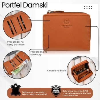 Portfel damski skórzany mały pomarańczowy z ochroną RFID