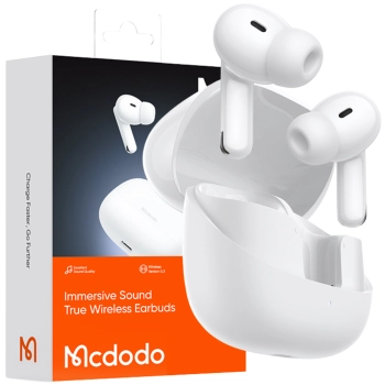 MCDODO SŁUCHAWKI BEZPRZEWODOWE DOUSZNE BLUETOOTH Z MIKROFONEM ETUI BIAŁE