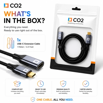 CO2 KABEL PRZEDŁUŻACZ USB-C SZYBKIE ŁADOWANIE USB TYP C 4K 20GBPS 100W 1M
