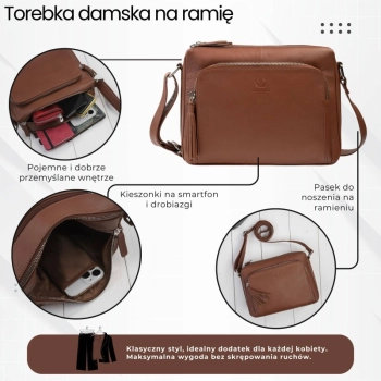 Torebka damska na ramię skórzana koniakowa Paolo Peruzzi
