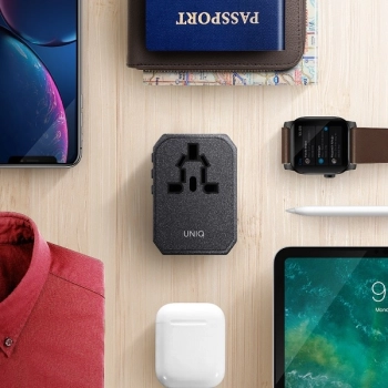 UNIQ Ład. siec. Voyage World Adapter 33W+ 2xUSB + PD 18W + QC 3.0 szary/charcoal grey (LITHOS Collective)