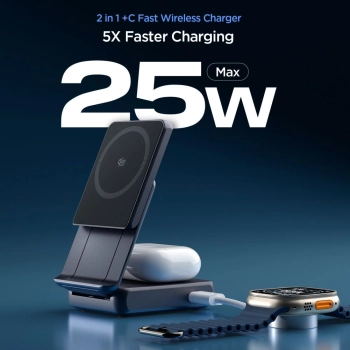 SPIGEN EF302MOQ ESSENTIAL 2IN1 MAGNETIC MAGSAFE WIRELESS CHARGER 25W QI2.2 BLACK