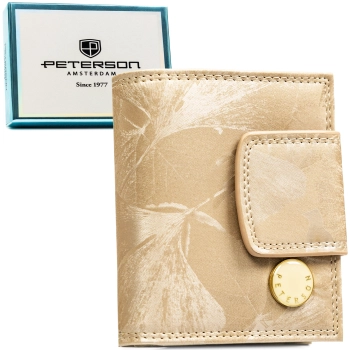 Portfel damski PETERSON jasny beż skórzany mały elegancki liście RFID STOP