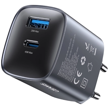 Ładowarka sieciowa USAMS CC290 T66 45W   GaN 1xUSB-A 1xUSB-C srebrny