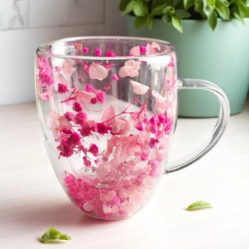 Szklanka termiczna z kwiatami w środku, gipsówka hortensje róż 300 ml 1szt SZK149