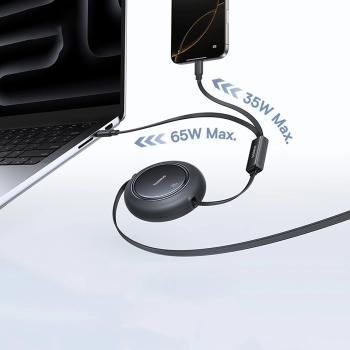 Kabel zwijany Baseus Free2Pull Mini 100W 3w1 USB-C - 2xUSB-C 1.2m - czarny