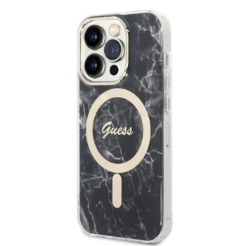 Zestaw Guess GUBPP14LHMEACSK Case+ Charger iPhone 14 Pro 6,1 czarny/black hard case Marble MagSafe