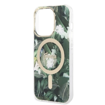 Zestaw Guess GUBPP14LHJEACSA Case+ Charger iPhone 14 Pro 6,1 zielony/green hard case Jungle MagSafe