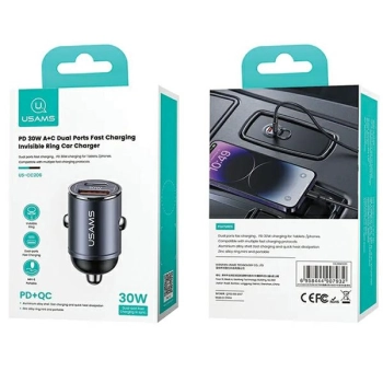 USAMS Ład. sam. 1xUSB+1xUSB-C C38 30WPD Fast Charge z wbudowanym pieścieniem fioletowy/purple CC206CC02 (US-CC206)